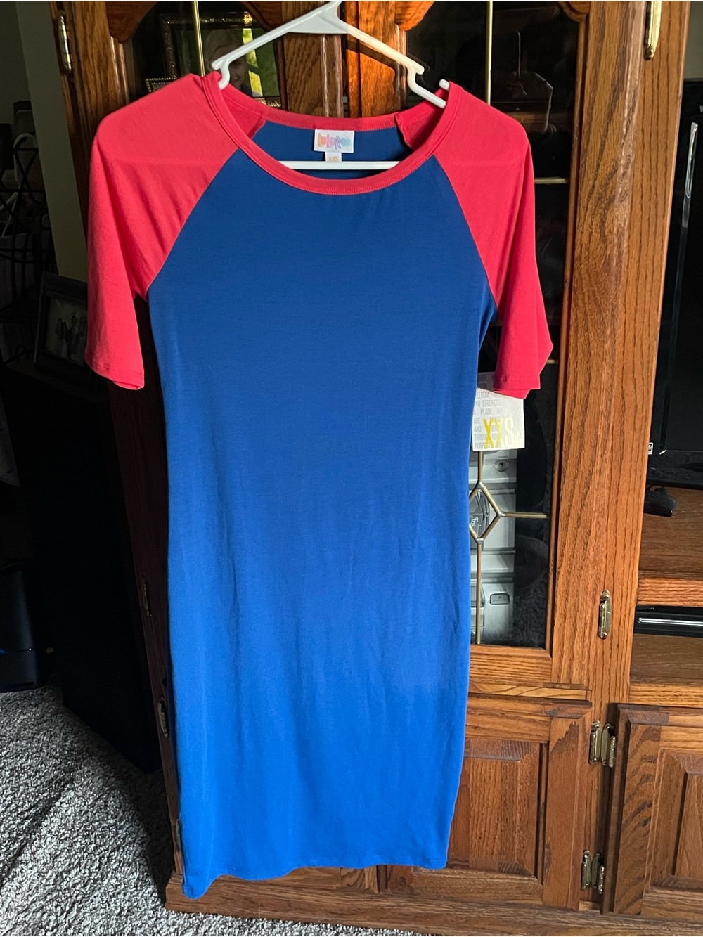 LuLaRoe short sleeve, crew neck, color block, polyester blend maxi dress
